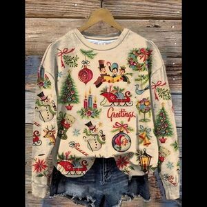 Cute Old Fashioned Design Holiday Christmas Sweater - Sz 16